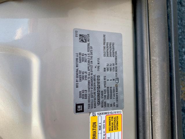 1GKKVNED1DJ161013 - 2013 GMC ACADIA SLE TAN photo 10