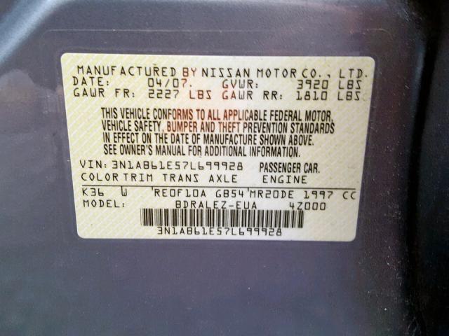 3N1AB61E57L699928 - 2007 NISSAN SENTRA 2.0 GRAY photo 10