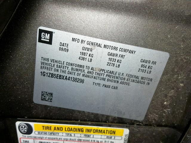 1G1ZB5EBXA4138298 - 2010 CHEVROLET MALIBU LS BROWN photo 10