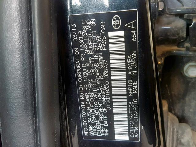 JTDKDTB30D1038737 - 2013 TOYOTA PRIUS C BLACK photo 10