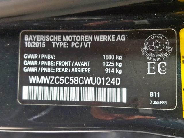 WMWZC5C58GWU01240 - 2016 MINI COOPER S C BLACK photo 10