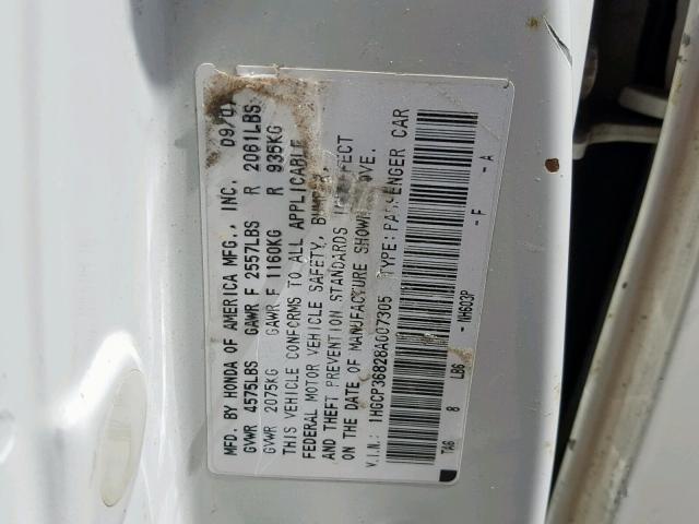 1HGCP36828A007305 - 2008 HONDA ACCORD EXL WHITE photo 10