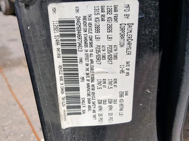 2A4GM68406R734613 - 2006 CHRYSLER PACIFICA T BLACK photo 10