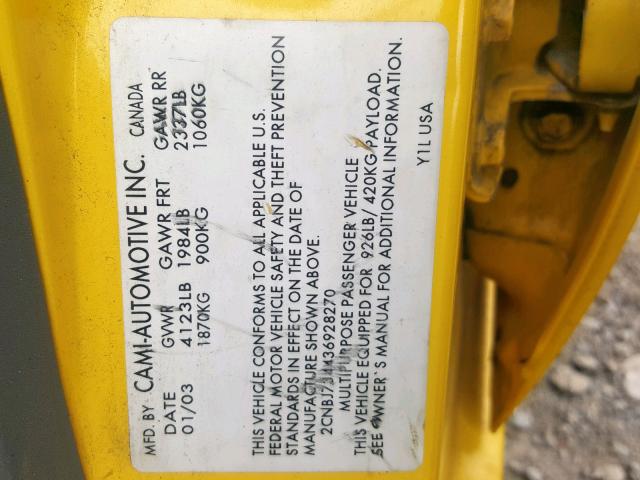 2CNBJ734436928270 - 2003 CHEVROLET TRACKER ZR YELLOW photo 10