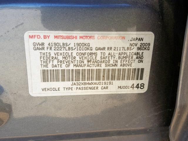 JA32X8HWXAU019191 - 2010 MITSUBISHI LANCER GTS GRAY photo 10