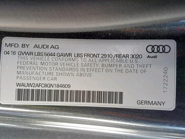 WAUW2AFC8GN184609 - 2016 AUDI S7 PRESTIG GRAY photo 10