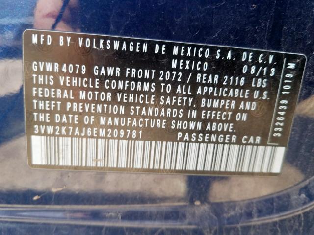 3VW2K7AJ6EM209781 - 2014 VOLKSWAGEN JETTA BASE  照片 10