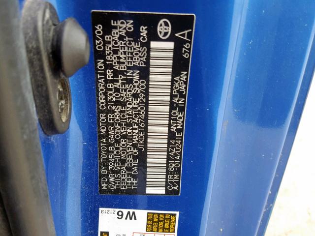 JTKDE167460129700 - 2006 TOYOTA SCION TC ლურჯი ფოტო 10