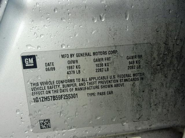 1G1ZH57B59F255301 - 2009 CHEVROLET MALIBU 1LT 银色 照片 10