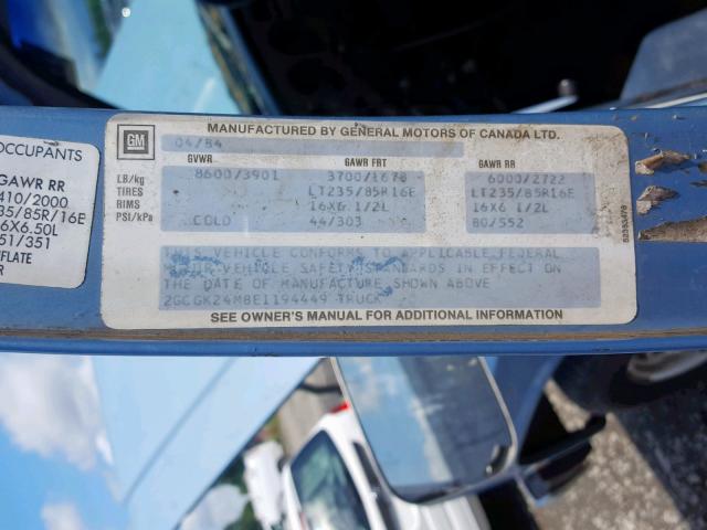 2GCGK24M8E1194449 - 1984 CHEVROLET K20 BLUE photo 10