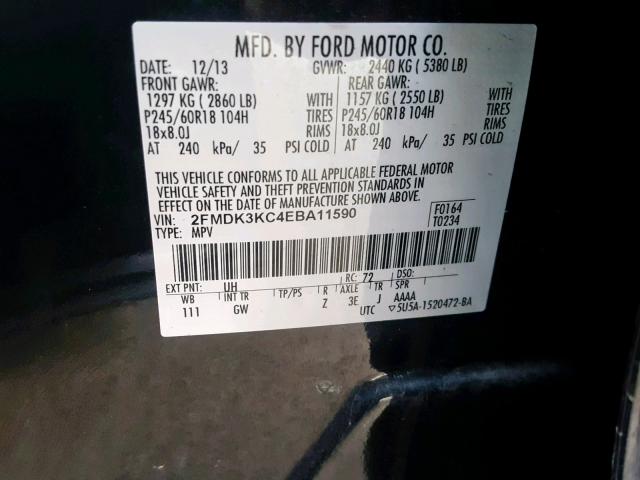 2FMDK3KC4EBA11590 - 2014 FORD EDGE LIMIT BLACK photo 10