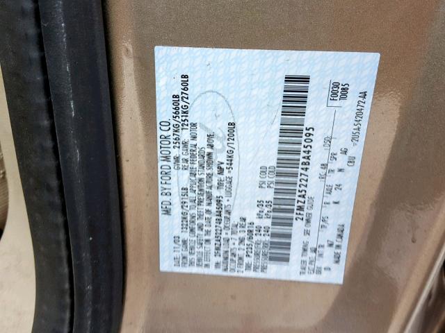 2FMZA52274BA45095 - 2004 FORD FREESTAR S GOLD photo 10