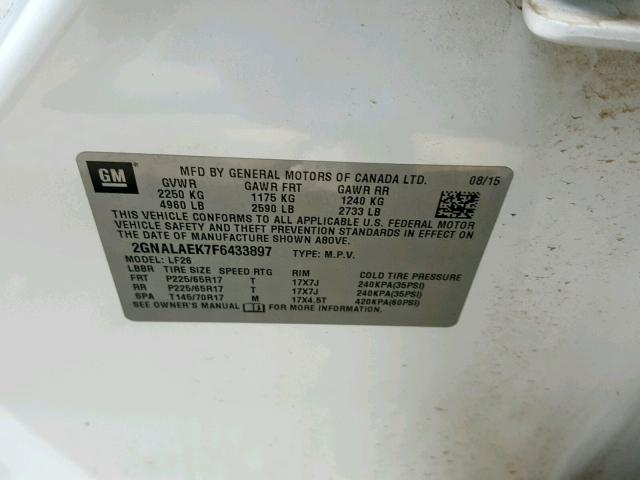 2GNALAEK7F6433897 - 2015 CHEVROLET EQUINOX LS WHITE photo 10