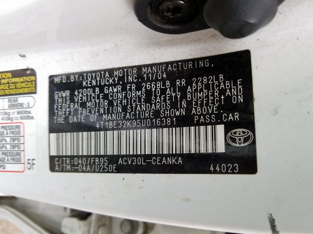 4T1BE32K95U016381 - 2005 TOYOTA CAMRY LE  photo 10