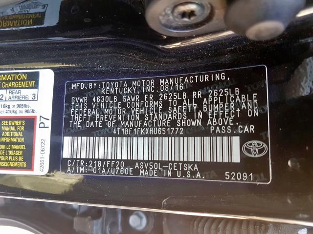 4T1BF1FKXHU651772 - 2017 TOYOTA CAMRY LE  photo 10