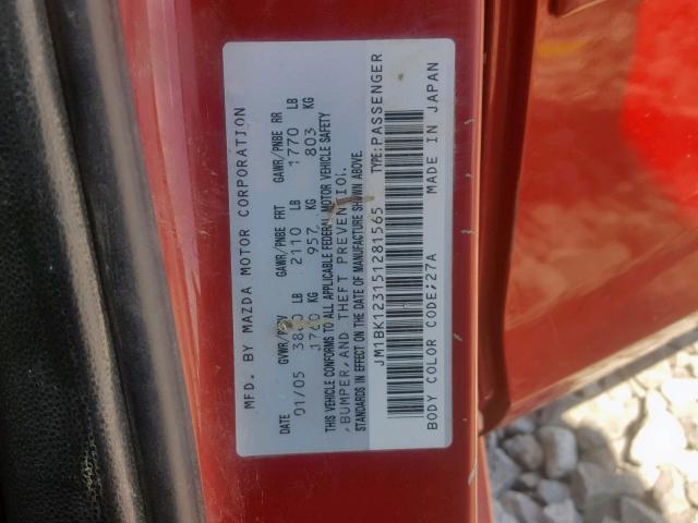 JM1BK123151281565 - 2005 MAZDA 3 S RED photo 10