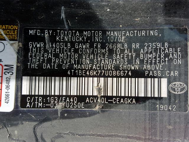 4T1BE46K77U086674 - 2007 TOYOTA CAMRY NEW GRAY photo 10