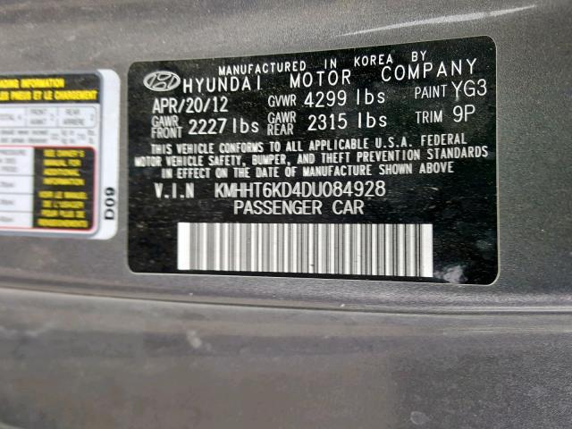 KMHHT6KD4DU084928 - 2013 HYUNDAI GENESIS CO GRAY photo 10