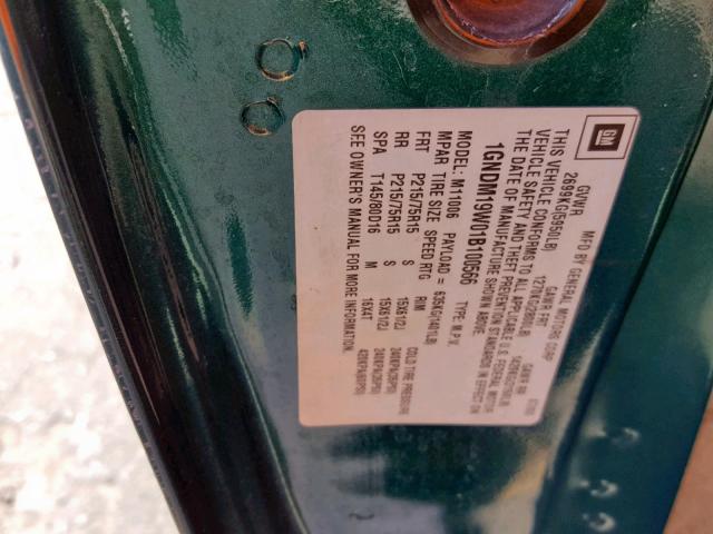 1GNDM19W01B100566 - 2001 CHEVROLET ASTRO GREEN photo 10