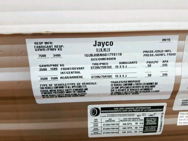 1UJBJ0BN6G17Y0119 - 2016 JAYCO JAYFLIGHT  WHITE photo 10