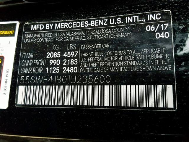 55SWF4JB0JU235600 - 2018 MERCEDES-BENZ C 300 BLACK photo 10