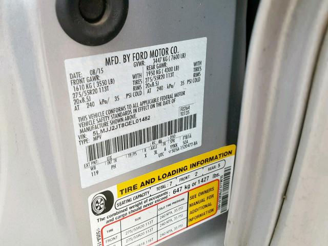 5LMJJ2JT8GEL01482 - 2016 LINCOLN NAVIGATOR ვერცხლისფერი ფოტო 10