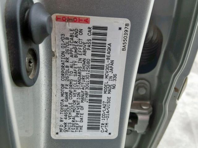 JTHBF30G130125680 - 2003 LEXUS ES 300 SILVER photo 10