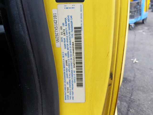 3VWCC21C7YM462084 - 2000 VOLKSWAGEN NEW BEETLE ყვითელი ფოტო 10