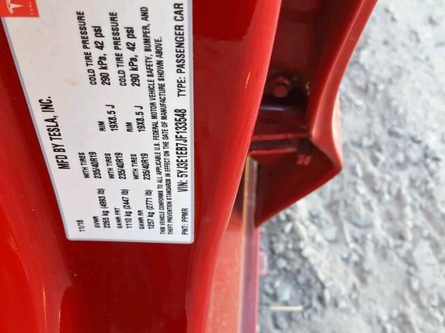 5YJ3E1EB7JF133548 - 2018 TESLA MODEL 3 RED photo 10