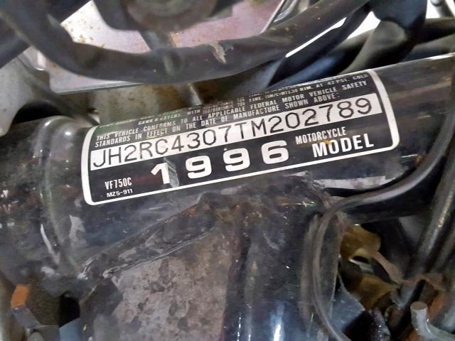 JH2RC4307TM202789 - 1996 HONDA VF750 C BLACK photo 10