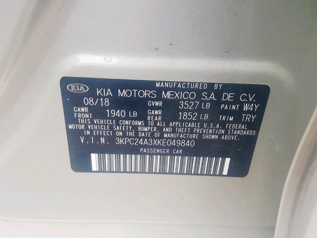 3KPC24A3XKE049840 - 2019 HYUNDAI ACCENT SE TAN photo 10