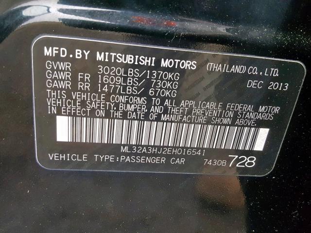 ML32A3HJ2EH016541 - 2014 MITSUBISHI MIRAGE DE BLACK photo 10