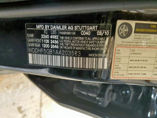 WDDHF5GB1AA203583 - 2010 MERCEDES-BENZ E 350 BLACK photo 10