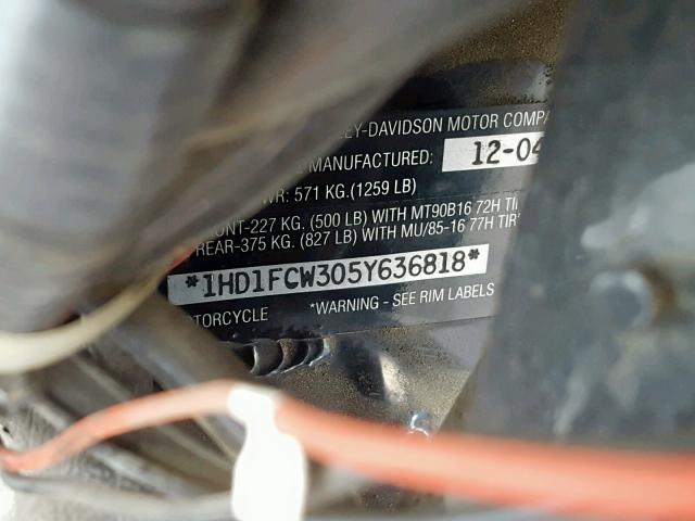 1HD1FCW305Y636818 - 2005 HARLEY-DAVIDSON FLHTCUI BURGUNDY photo 10