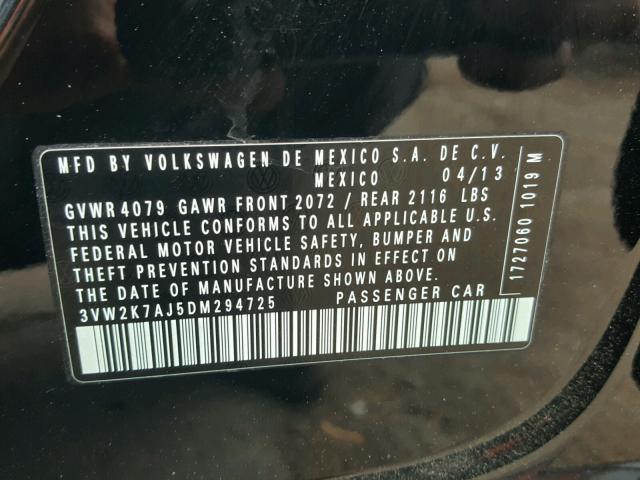 3VW2K7AJ5DM294725 - 2013 VOLKSWAGEN JETTA BASE Սև լուսանկար 10