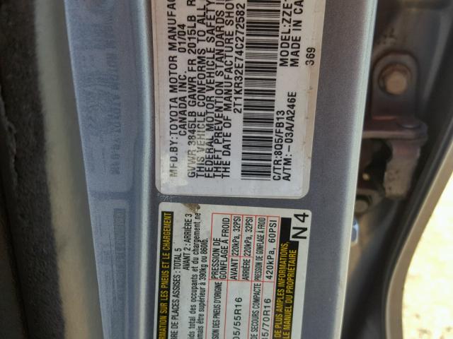 2T1KR32E74C272582 - 2004 TOYOTA COROLLA MA BLUE photo 10