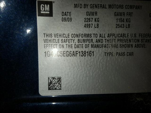 1G4GC5EG6AF138161 - 2010 BUICK LACROSSE C BLUE photo 10