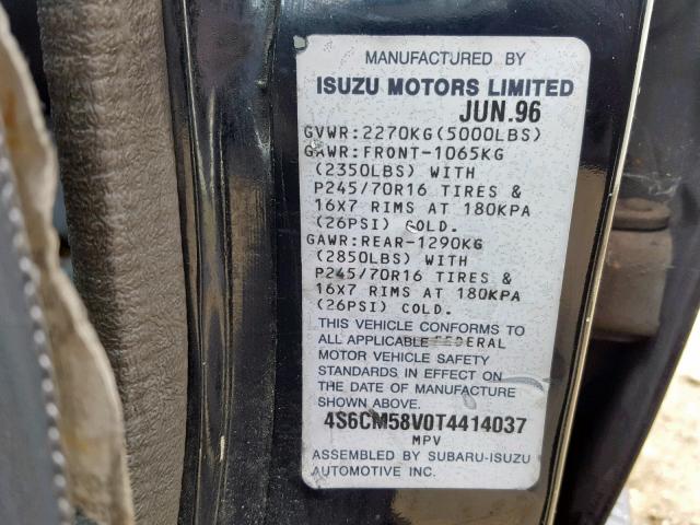 4S6CM58V0T4414037 - 1996 HONDA PASSPORT E 黑色 照片 10