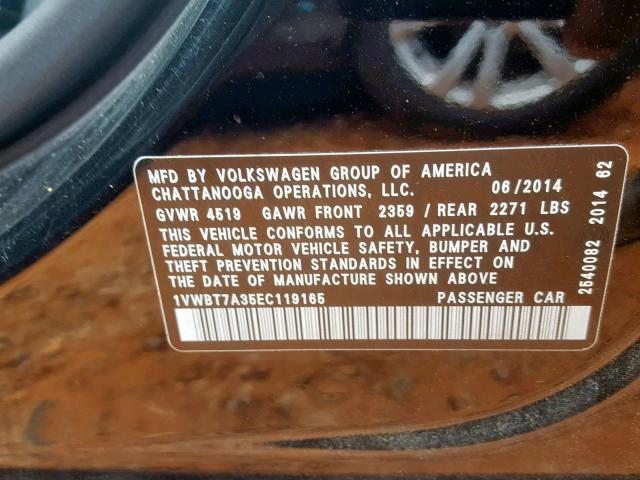 1VWBT7A35EC119165 - 2014 VOLKSWAGEN PASSAT SE BLACK photo 10