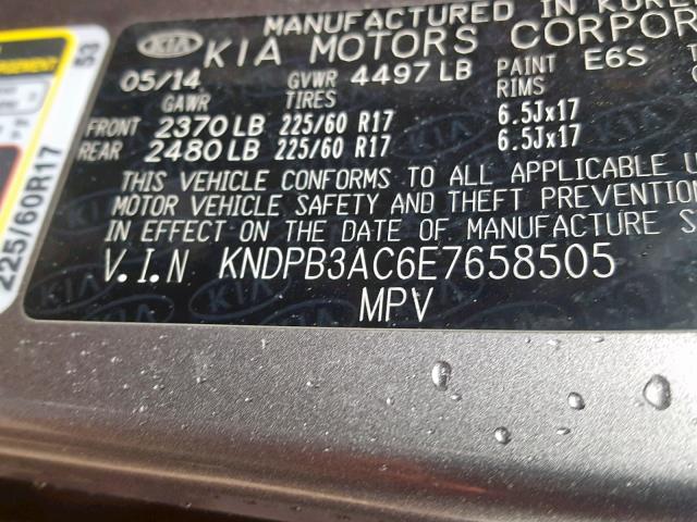 KNDPB3AC6E7658505 - 2014 KIA SPORTAGE B GRAY photo 10