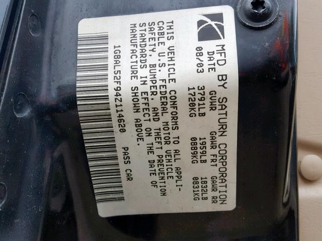 1G8AL52F94Z114620 - 2004 SATURN ION LEVEL GRAY photo 10