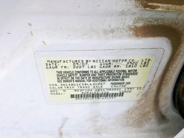 3N1AB61E58L631257 - 2008 NISSAN SENTRA 2.0 WHITE photo 10