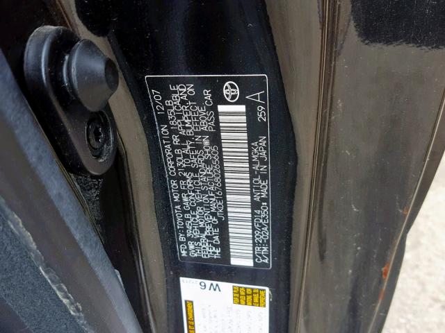 JTKDE167680265605 - 2008 TOYOTA SCION TC BLACK photo 10