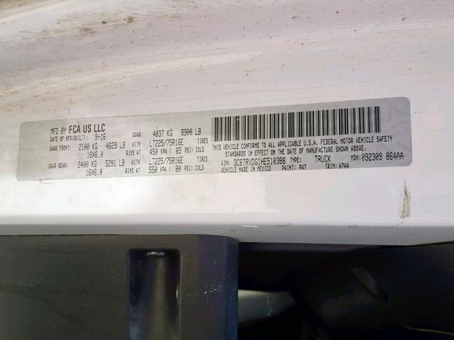 3C6TRVDG1HE510388 - 2017 RAM PROMASTER TWO TONE photo 10