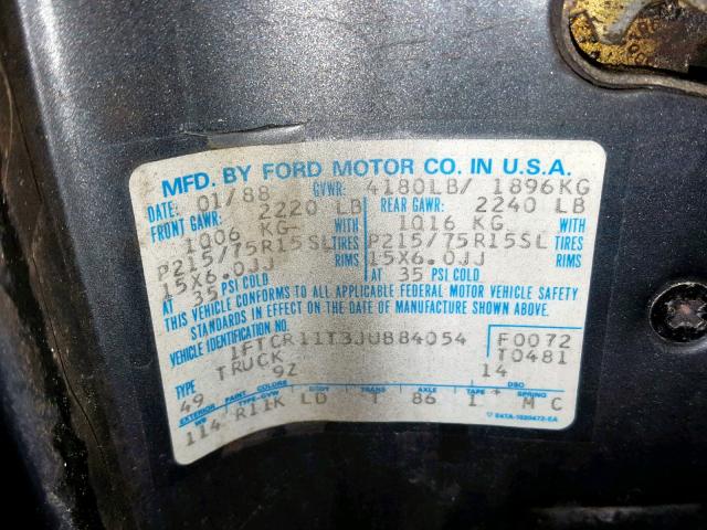 1FTCR11T3JUB84054 - 1988 FORD RANGER GRAY photo 10