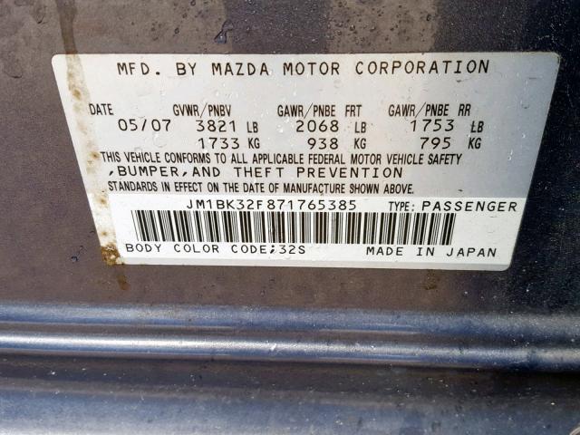 JM1BK32F871765385 - 2007 MAZDA 3 I BLUE photo 10