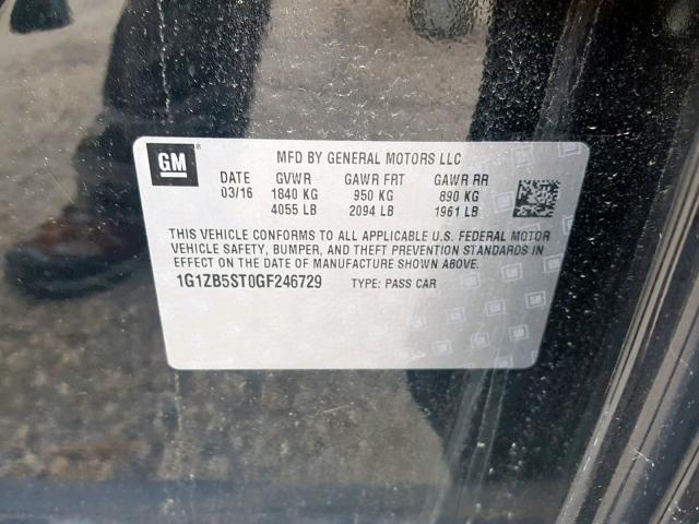 1G1ZB5ST0GF246729 - 2016 CHEVROLET MALIBU LS BLACK photo 10