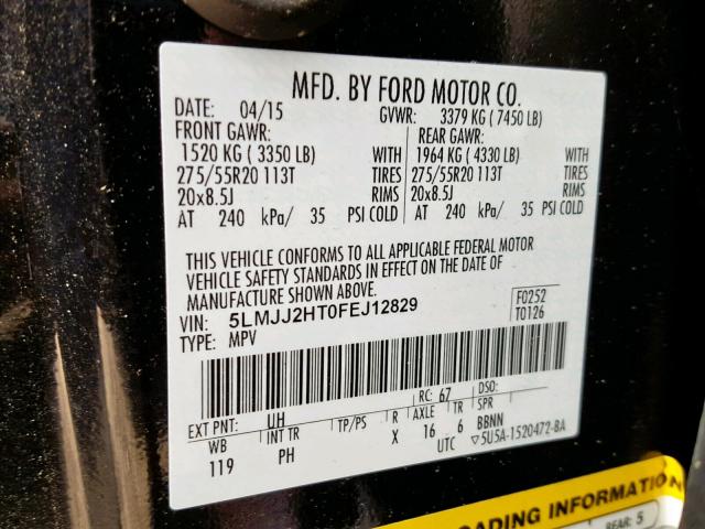 5LMJJ2HT0FEJ12829 - 2015 LINCOLN NAVIGATOR შავი ფოტო 10