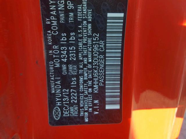 KMHHU6KJ3DU096152 - 2013 HYUNDAI GENESIS CO RED photo 10