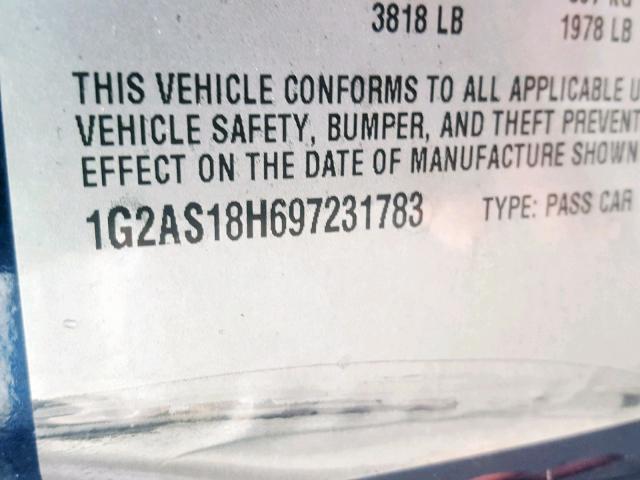 1G2AS18H697231783 - 2009 PONTIAC G5 BLUE photo 10